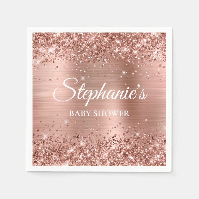 Glittery Rose Gold Foil Babydusche Serviette (Vorderseite)