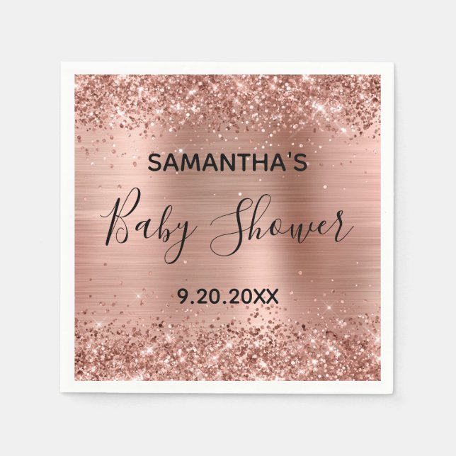 Glittery Rose Gold Foil Babydusche Serviette (Vorderseite)