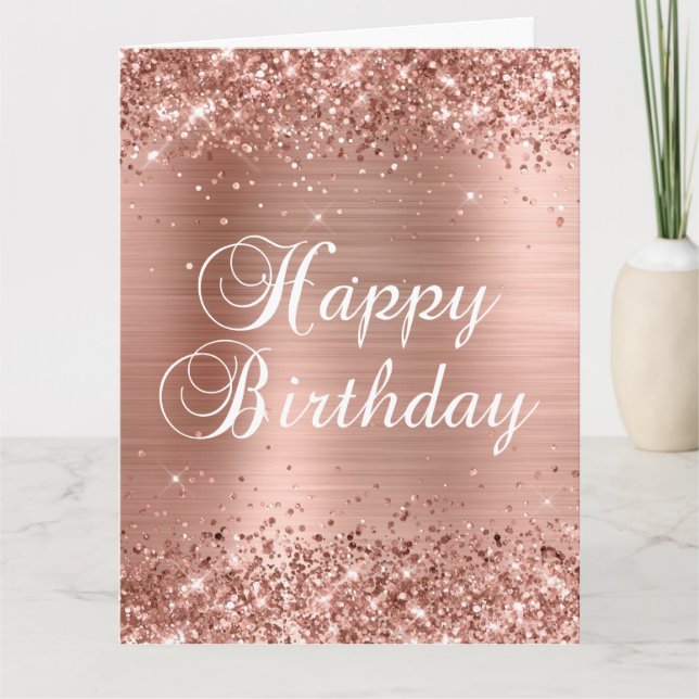 Glittery Rose Gold Foil Big Happy Geburtstag Karte (Vorderseite)
