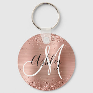 Glittery Rose Gold Foil Black White Monogrammed Schlüsselanhänger