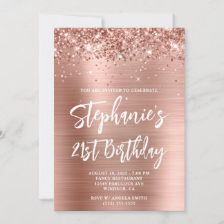 Glittery Rose Gold Foil Bold 21. Geburtstag Einladung