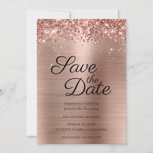 Glittery Rose Gold Foil Class Save The Date (Vorderseite)