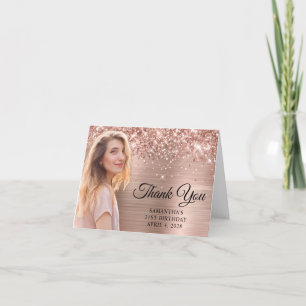 Glittery Rose Gold Foil Cutout Foto 21. Geburtstag Dankeskarte
