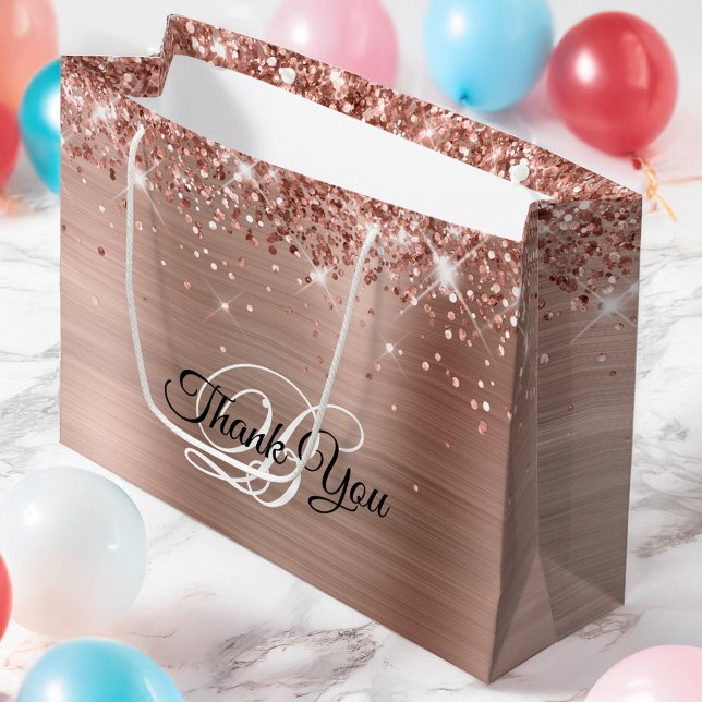 Glittery Rose Gold Foil Extravagant Monogram Viele Große Geschenktüte (Glittery Rose Gold Foil Fancy Monogram Thank You Large Gift Bag)