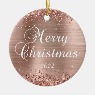 Glittery Rose Gold Foil Frohe Weihnachten Foto Keramik Ornament