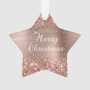 Glittery Rose Gold Foil Frohe Weihnachten Ornament