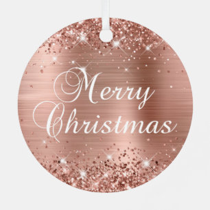 Glittery Rose Gold Foil Frohe Weihnachten Ornament Aus Metall