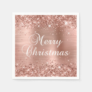Glittery Rose Gold Foil Frohe Weihnachten Serviette