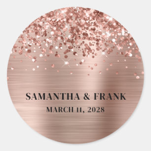Glittery Rose Gold Foil Glam Wedding Runder Aufkleber