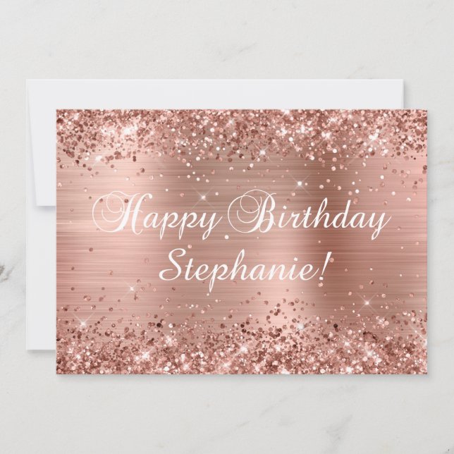 Glittery Rose Gold Foil Klassisches Glück Geburtst Karte (Vorderseite)