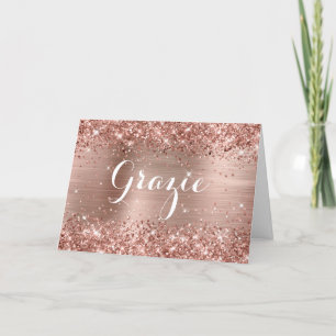 Glittery Rose Gold Foil Klassisches Script Grazie Dankeskarte