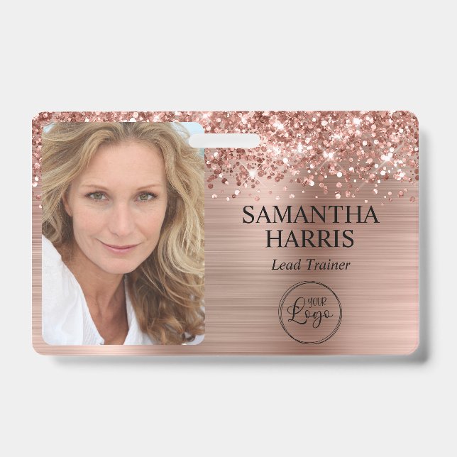 Glittery Rose Gold Foil Logo and Photo Ausweis (Vorderseite)