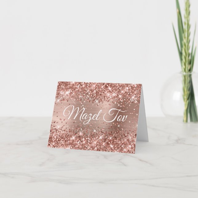 Glittery Rose Gold Foil Mazel Tov Karte (Vorderseite)
