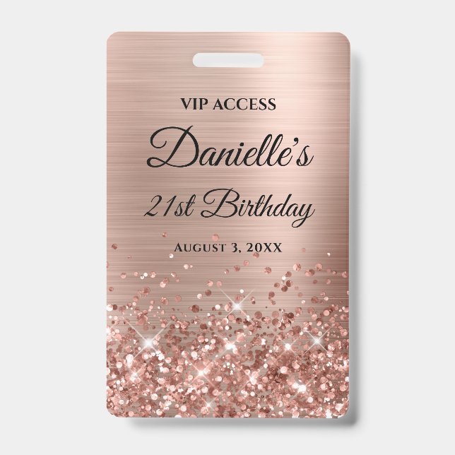 Glittery Rose Gold Foil Modern 21. Geburtstag Ausweis (Vorderseite)