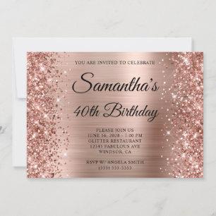 Glittery Rose Gold Foil Monogram 40. Geburtstag Einladung