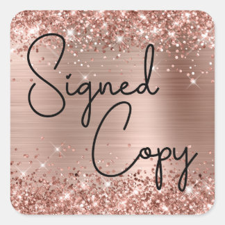 Glittery Rose Gold Foil Niedliches Herz signierte Quadratischer Aufkleber