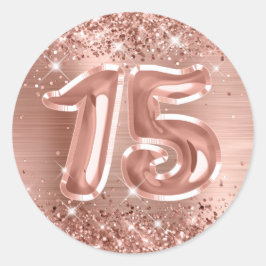 Glittery Rose Gold Foil Number 15 Geburtstag Runder Aufkleber