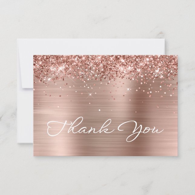 Glittery Rose Gold Foil Stilistische Schrift Gebur Dankeskarte (Vorderseite)