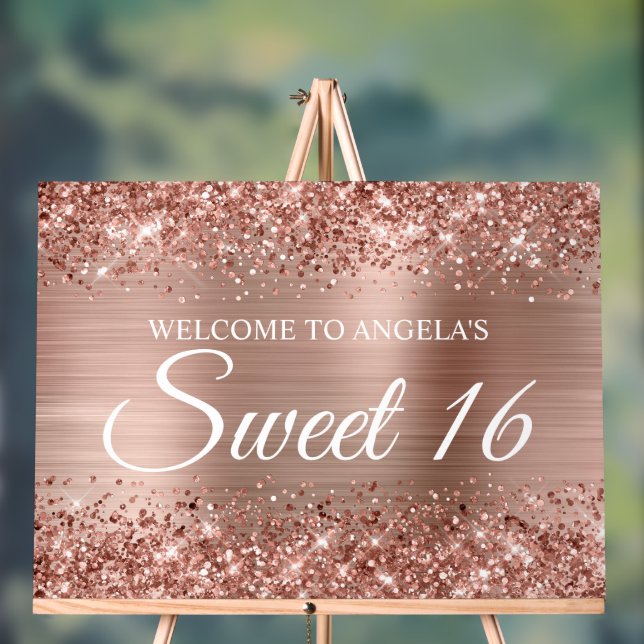 Glittery Rose Gold Foil Sweet 16 Acrylschild (Neutral)