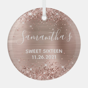 Glittery Rose Gold Foil Sweet 16 Ornament Aus Glas