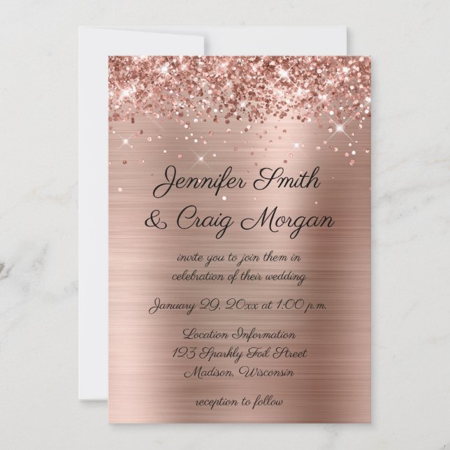 Glittery Rose Gold Foil Wedding Einladung (Vorderseite)