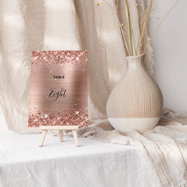 Glittery Rose Gold Foil Wedding Tischnummer (Glittery Rose Gold Foil Wedding Table Number)