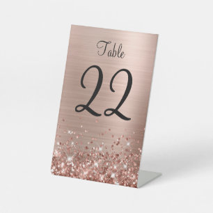 Glittery Rose Gold Foil Wedding Tischnummer Zeiche Sockelschild