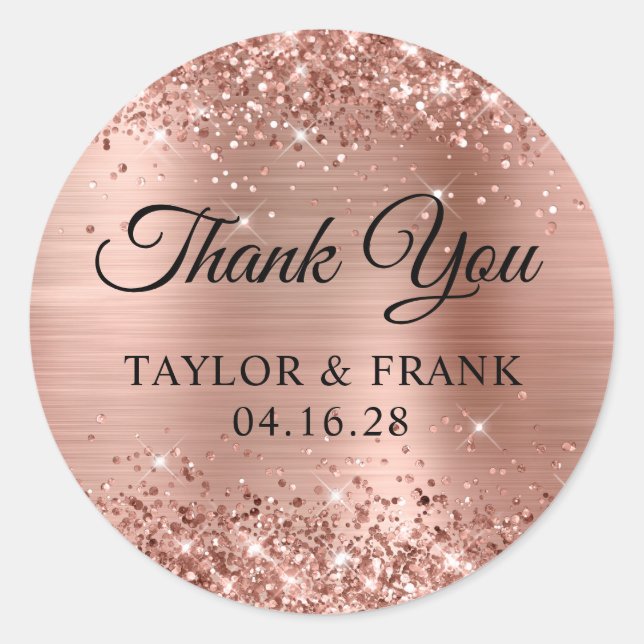 Glittery Rose Gold Foil Wedding Vielen Dank Runder Aufkleber (Vorderseite)