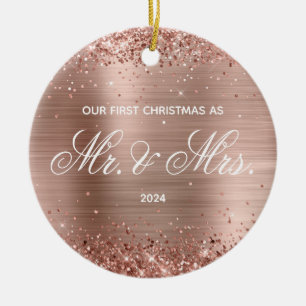 Glittery Rose Gold Fossil Unser erstes Weihnachtsf Keramik Ornament