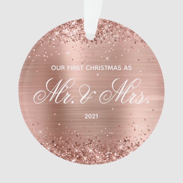 Glittery Rose Gold Fossil Unser erstes Weihnachtsf Ornament (Vorderseite)