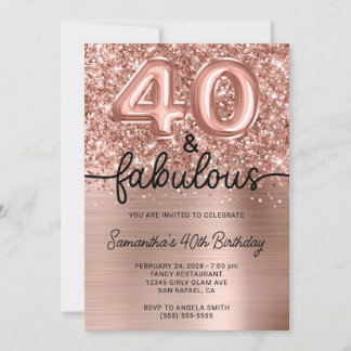 Glittery Rose Gold Glam 40 und fabelhaft Einladung