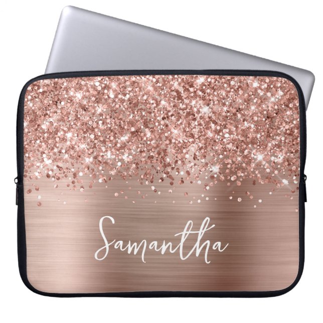 Glittery Rose Gold Glam Handgeschriebener Skriptna Laptopschutzhülle (Vorderseite)