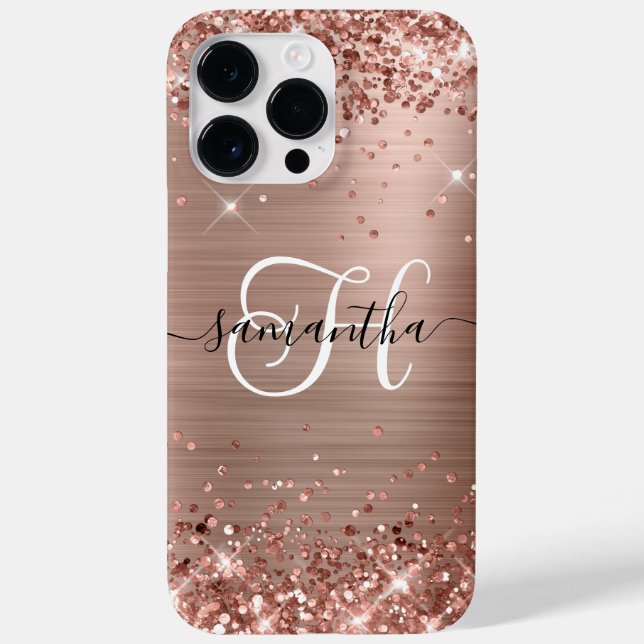 Glittery Rose Gold Glam Mit Monogramm Case-Mate iPhone Hülle (Rückseite)