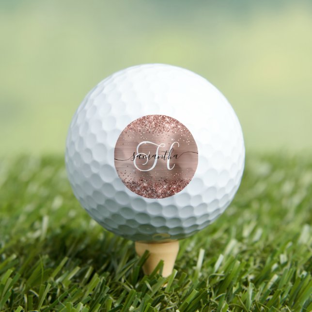 Glittery Rose Gold Glam Mit Monogramm Golfball (Insitu T-Shirt)