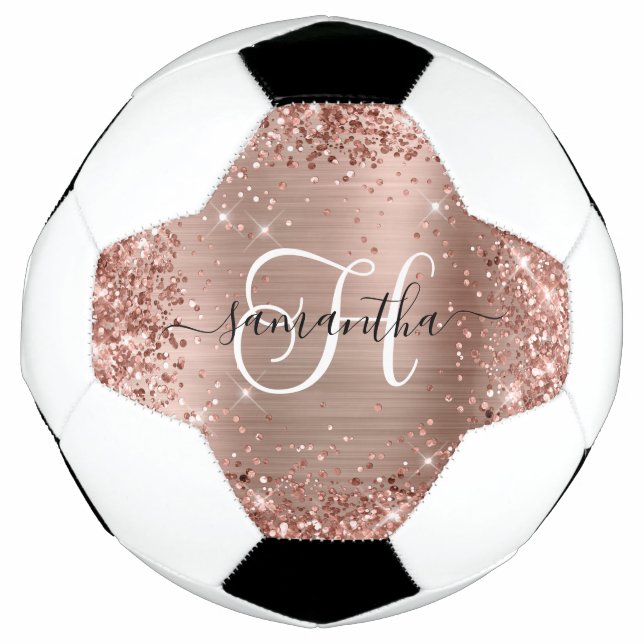 Glittery Rose Gold Glam Monogram Fußball (Vorderseite)