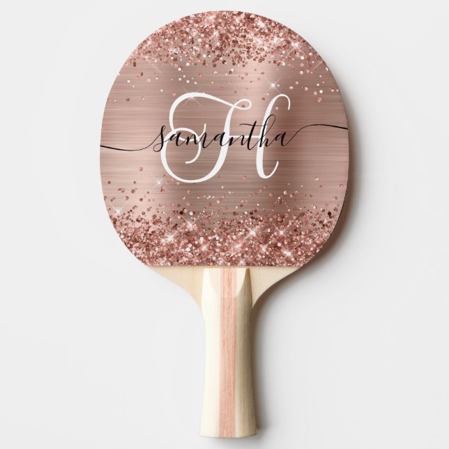Glittery Rose Gold Glam Monogrammed Tischtennis Schläger (Vorderseite)