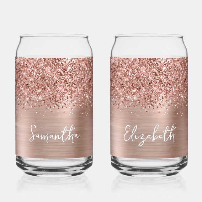 Glittery Rose Gold Glam Name Dosenglas (Vorderseite)