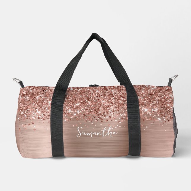 Glittery Rose Gold Glam Name Duffle Bag (Vorderseite)