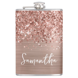 Glittery Rose Gold Glam Name Flachmann