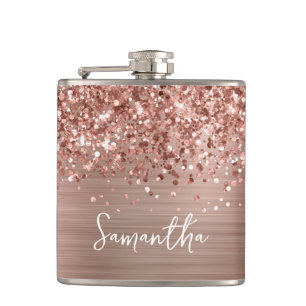 Glittery Rose Gold Glam Name Flachmann