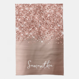 Glittery Rose Gold Glam Name Geschirrtuch
