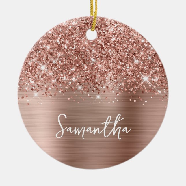 Glittery Rose Gold Glam Name Keramik Ornament (Vorne)