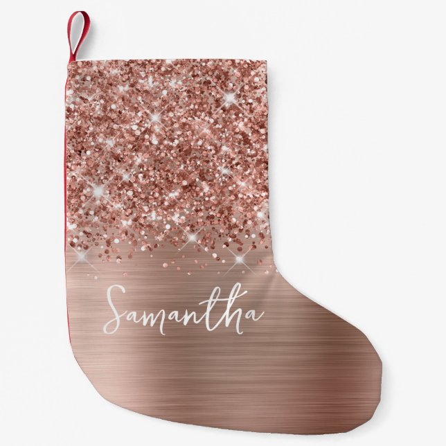 Glittery Rose Gold Glam Name Kleiner Weihnachtsstrumpf (Vorderseite)