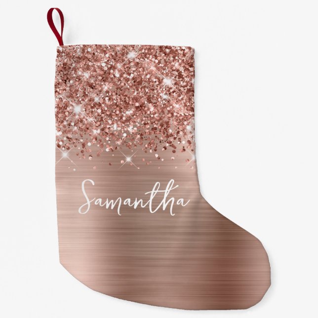 Glittery Rose Gold Glam Name Kleiner Weihnachtsstrumpf (Vorderseite)