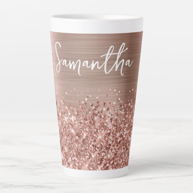Glittery Rose Gold Glam Name Milchtasse (Vorderseite)