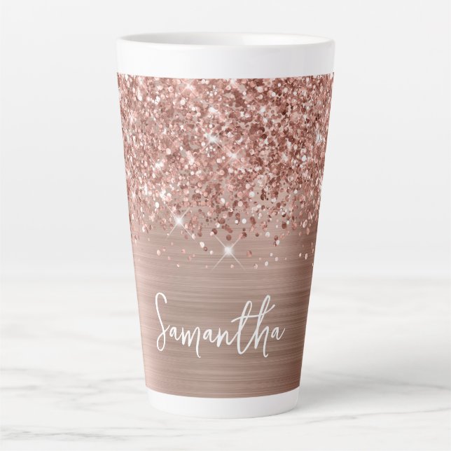 Glittery Rose Gold Glam Name Milchtasse (Vorderseite)