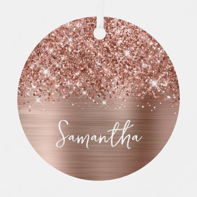 Glittery Rose Gold Glam Name Ornament Aus Metall (Vorderseite)