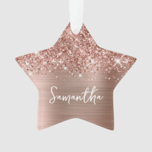 Glittery Rose Gold Glam Name Star Ornament