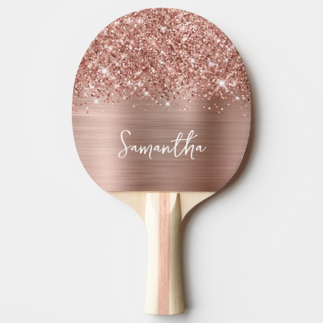 Glittery Rose Gold Glam Name Tischtennis Schläger (Vorderseite)