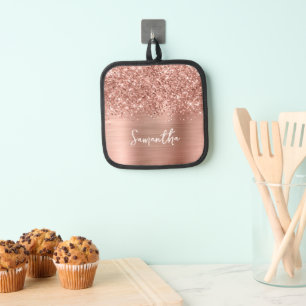 Glittery Rose Gold Glam Name Topflappen